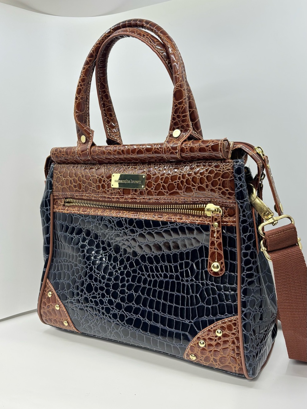 Samantha Brown Croc-Embossed NAVY Women’s Tote Travel Bag